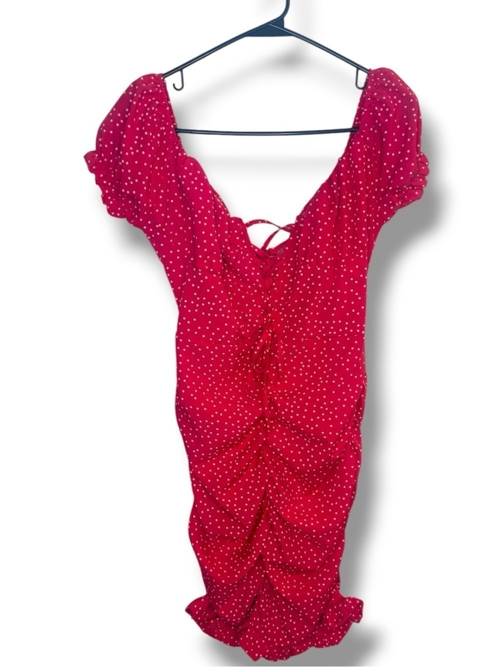 SHEIN Red Polka Dot Corset Lace Up Bodycon Dress Medium